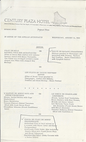 Nixon Administration- Working Guest List, Menu, Seating chart and photograph for Apollo 11 dinner