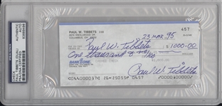 Paul Tibbets Triple Signed Cancelled Check 
