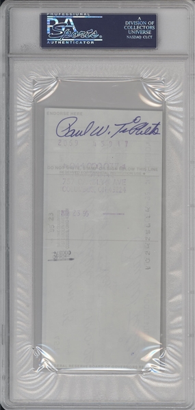 Paul Tibbets Triple Signed Cancelled Check 