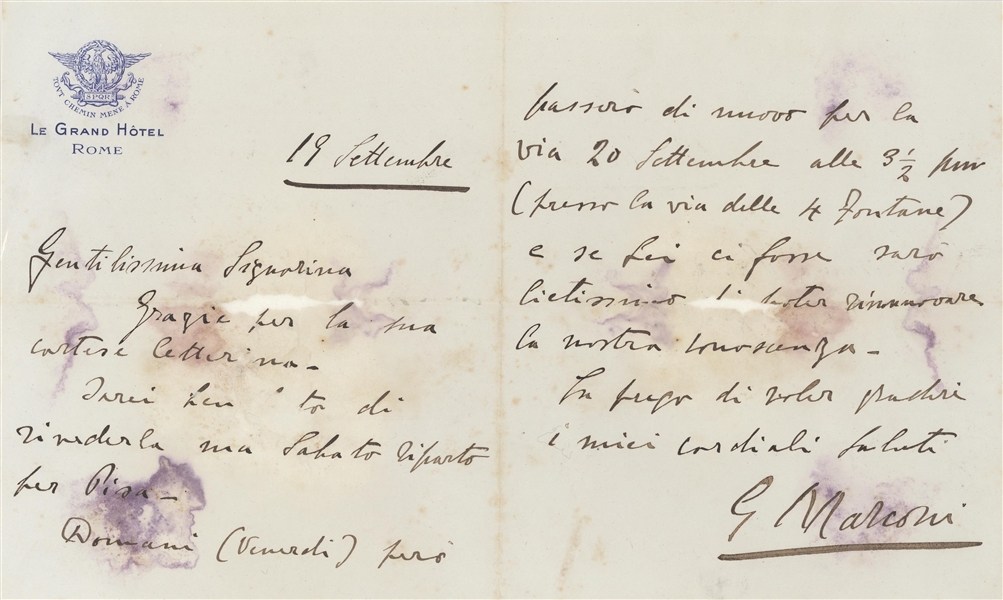 Guglielmo Marconi Hand Written Letter