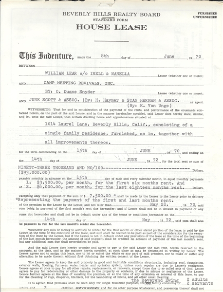 William Lear Signed Contract (Lear Jet Pioneer)