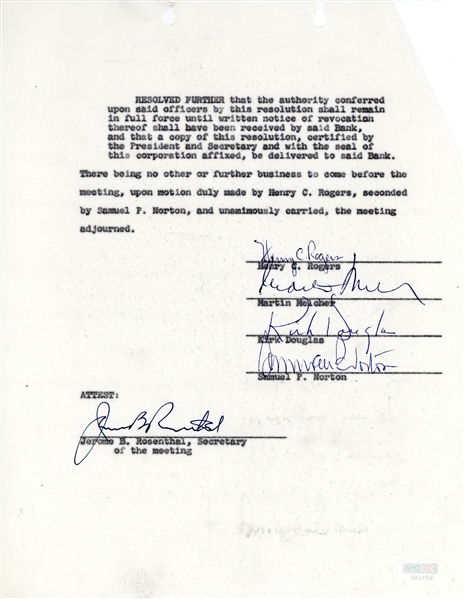 Kirk Douglas Signed Contracts 