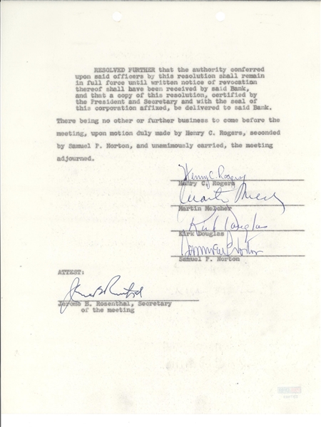 Kirk Douglas Signed Contracts 