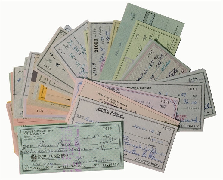 (68) Signed Cancelled Checks from Hollywood Screen Legends, Famous Musicians, Hall Of Fame Athletes & Stars and more!