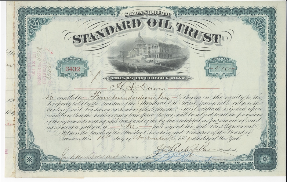 John D. Rockefeller, John D Archbold Signed Standard Oil Trust