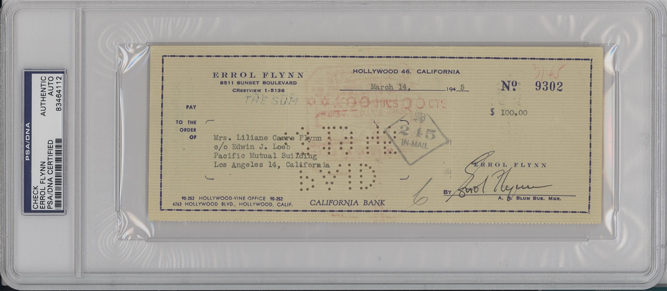 Errol Flynn Signed Check