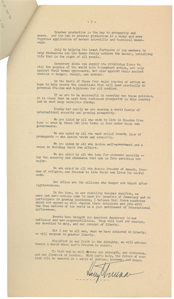  Harry S. Truman Signed Inaugural Address Press Release