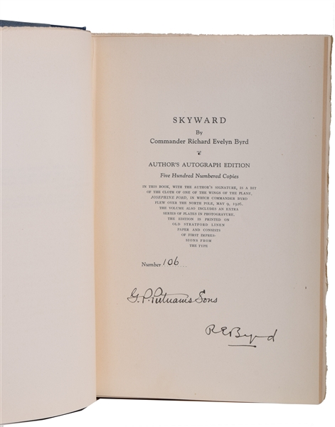  Skyward by Admiral Richard E. Byrd Special copy with Fabric form Plane!