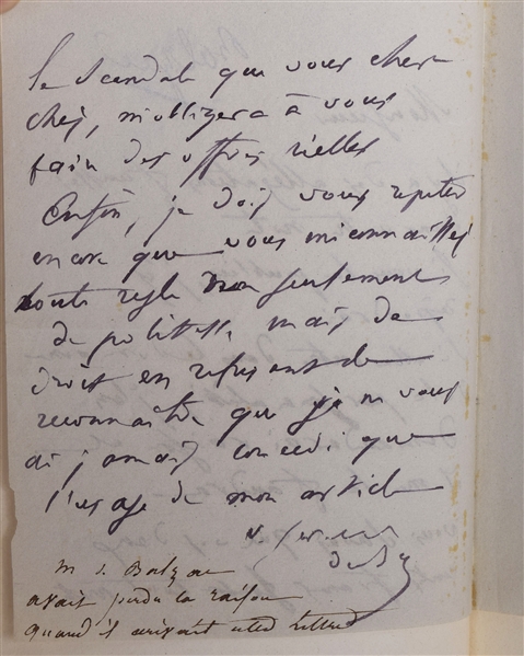 Rare Honre De Balzac Handwritten and signed letter bound in book