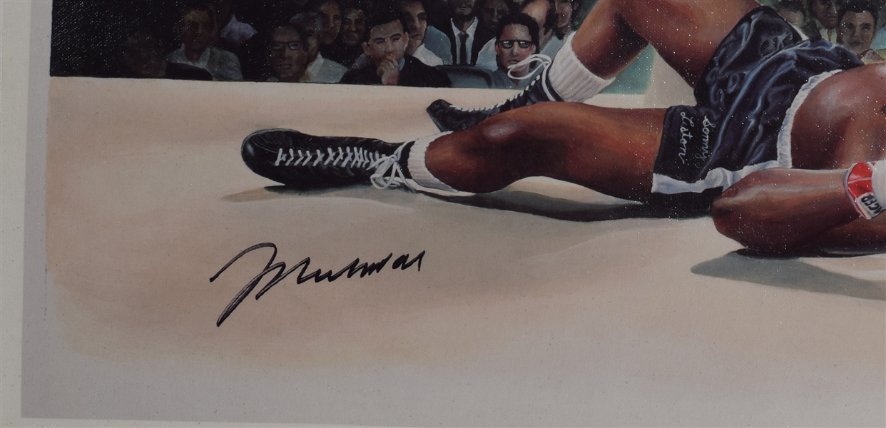 Muhammad Ali Signed “Clay KOs Liston in 60 Seconds” Canvas Giclee