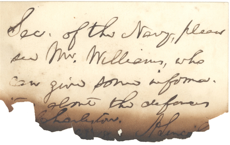  Abraham Lincoln efforts to reinforce Fort Sumter, Prior to the Civil War, Note to Secretary of Navy