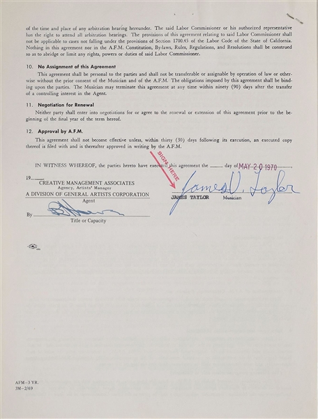 James Taylor 1970 Music Contract