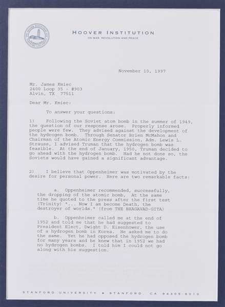 Edward Teller Important letter and SP