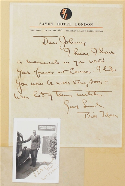 Bill Tilden Letter and Signed Photo