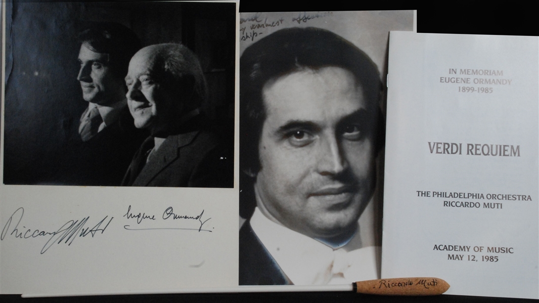 Original Riccardo Muti Used & Signed Baton and photo signed by Muti & Ormandy