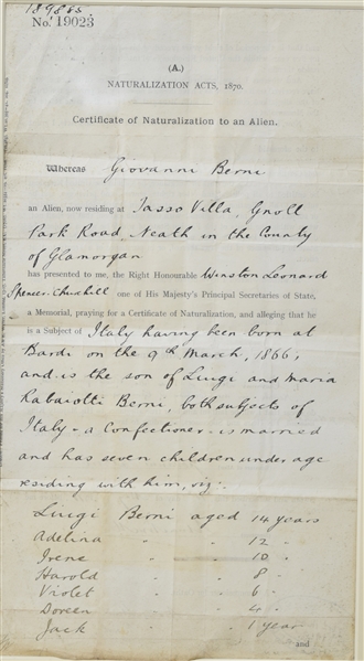 Sir Winston Spencer Churchill Naturalization Signed Document
