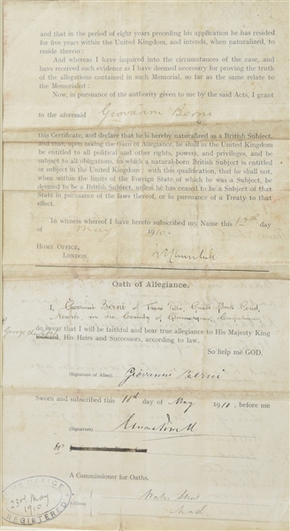 Sir Winston Spencer Churchill Naturalization Signed Document