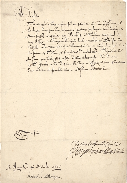 Document signed by Henry ll Duke of Lorraine,Untranslated signed document dated 1616
