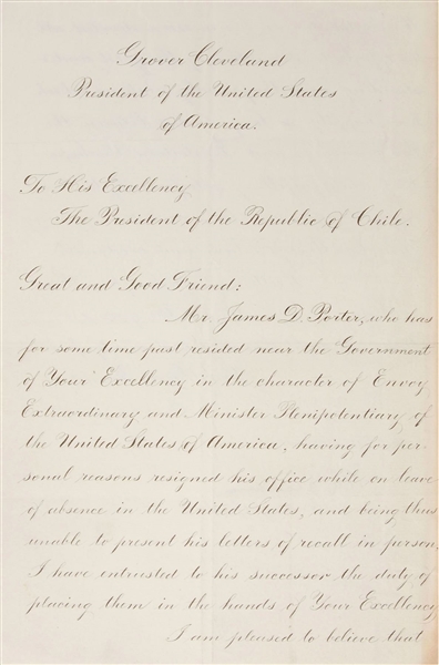 Grover Cleveland Letter Of State