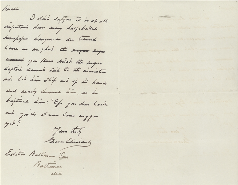 Unusual letter from Grover Cleveland (racist remarks)