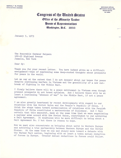 Important Gerald Ford Letter about World Peace