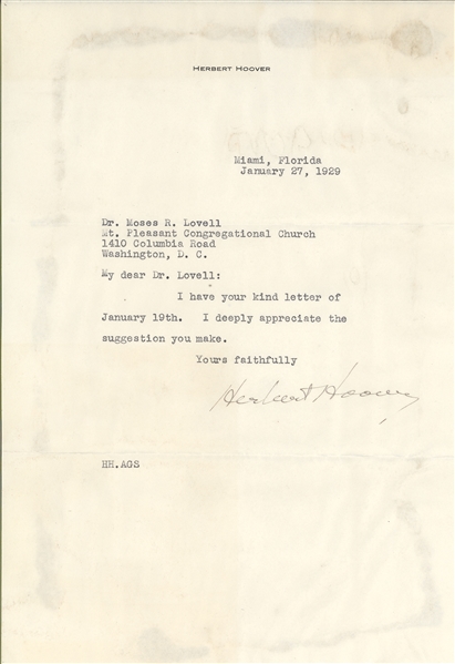 Herbert Hoover Receives Advice as America's First Quaker President and He Replies