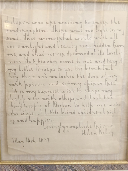 Extremely Important and Rare Early Autograph letter by Helen Keller; Likely one of the best  ever offered!