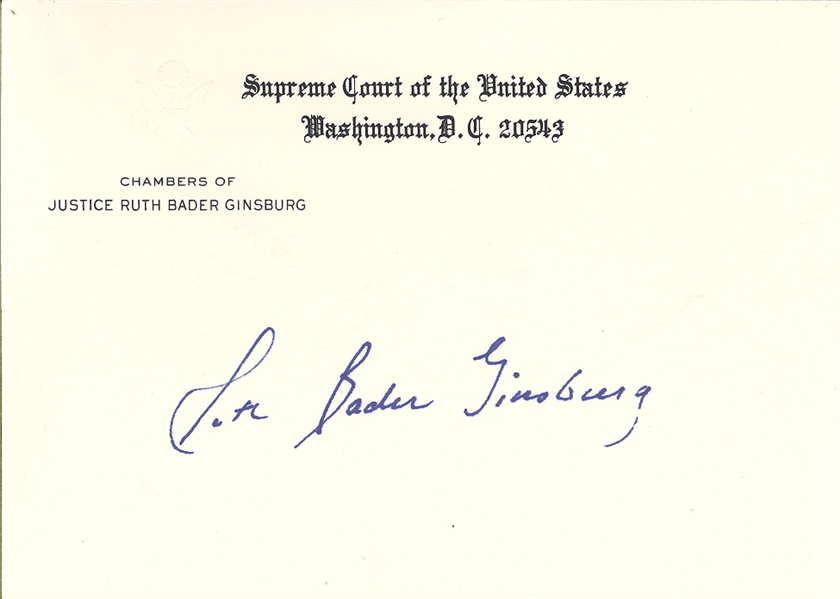 Ruth Bader Ginsburg Signed Supreme Court Chambers Card