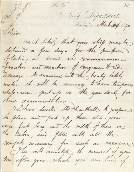 Daniel Dixon Porter Letter Sending Senators & Commissioner's for treaty with St. Domingo