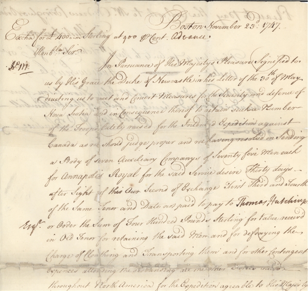 William Shirley, French and Indian War Document