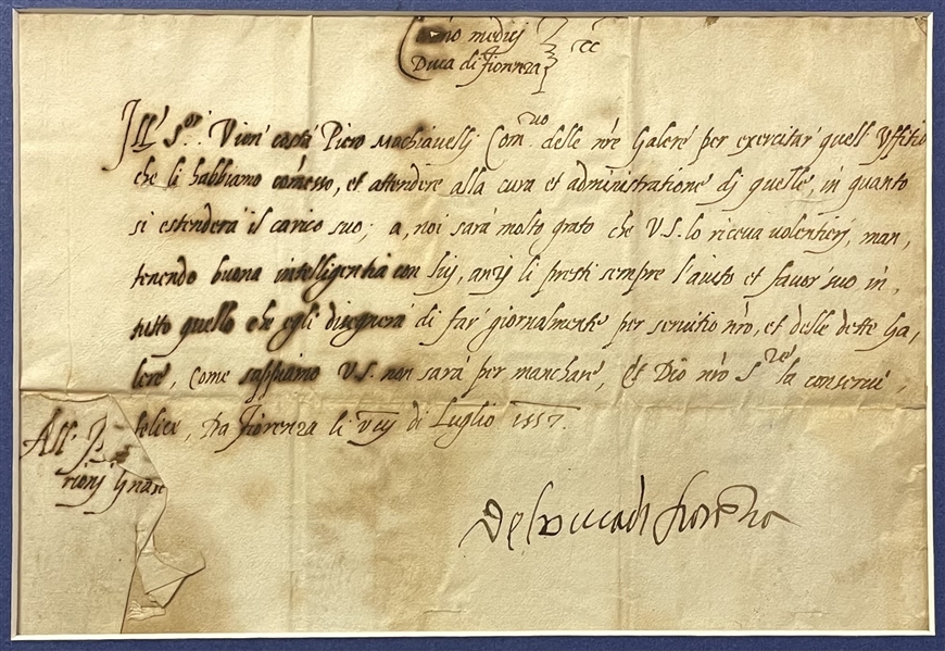 Cosimo I de' Medici, Grand Duke of Tuscany Signed Document