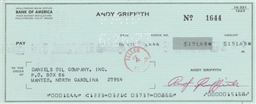 Andy Griffith Signed Check