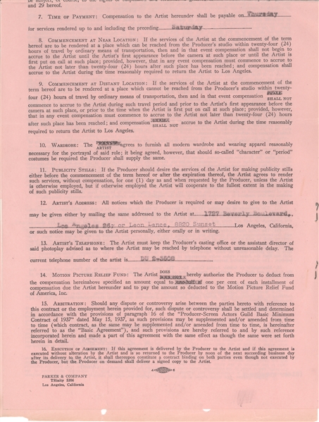 James Arness Contract 1st Acting Contract