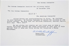 Archive with Souvenir copy of the Germans commander message and response by  General A.C. McAuliffe NUTTS 