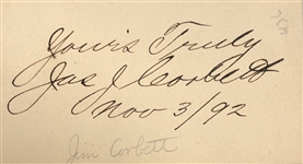 James J. Corbett Signature as World Champion in 1892