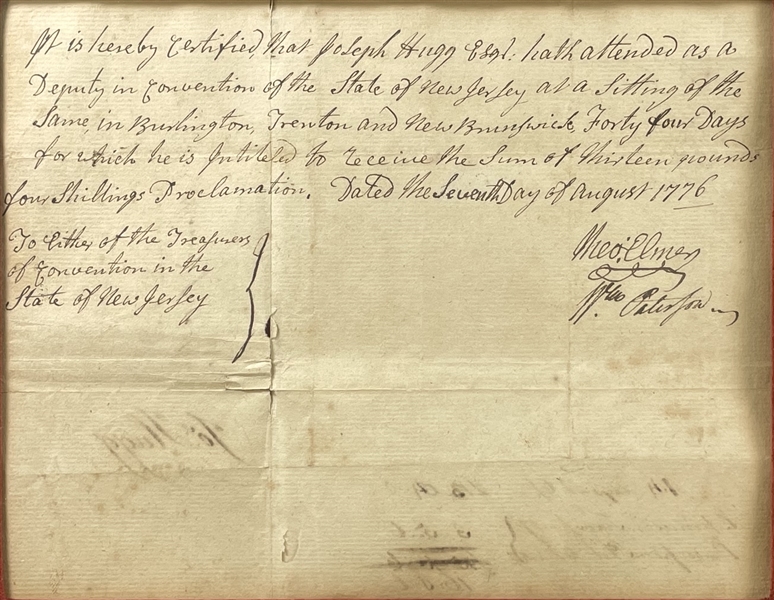 William Paterson, Rare Signer of Constitution, 1776  Signed Document for Payment For New Jersey Constitutional Convention 