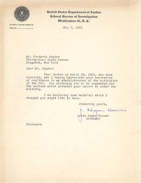 J Edgar Hoover Letters