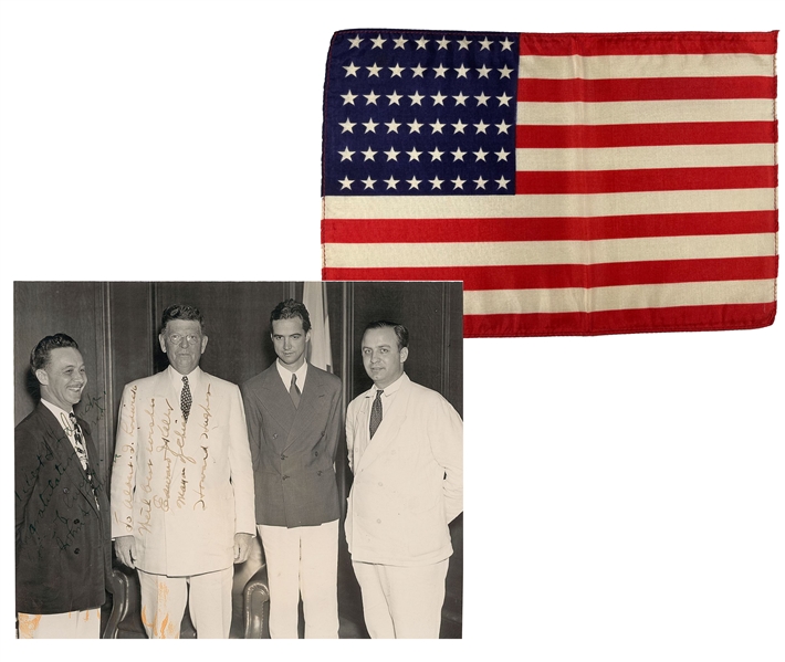 Howard Hughes Signed from Around the World Flight With An Original Flag flown on Trip