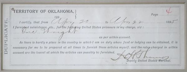 Rare famous lawman Henry “Heck” Thomas signed prisoner receipt 