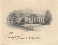 Benjamin Harrison Signed Deluxe White House Card Engraving