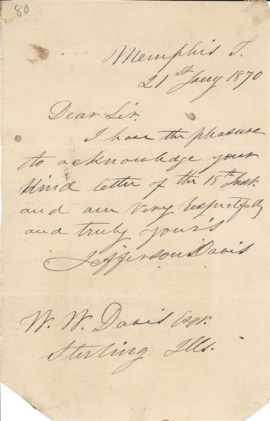Jefferson Davis Handwritten Letter 