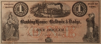 1853 $1 Banking House of Baldwin & Dodge, Council Bluffs, Iowa VF Condition