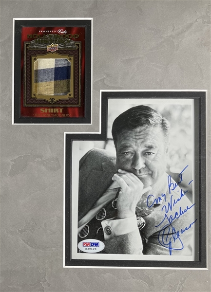 Jackie Gleason Signed photo framed with a piece of his shirt form the Honeymooners show.