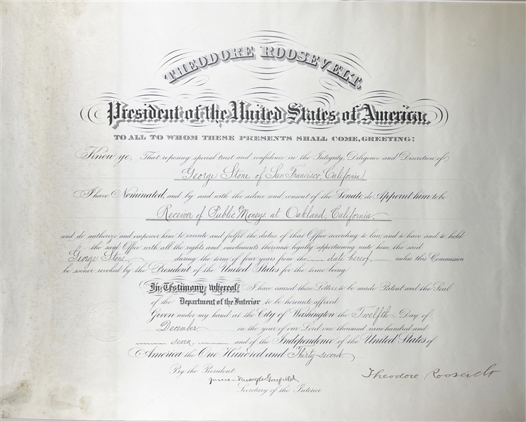 Theodore Roosevelt Signed Document