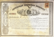 1865 American Express Stock Certificate Signed by Wells and Fargo 