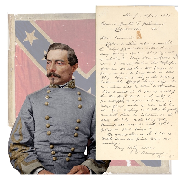 Incredible and Extremely important Period copy letter from  P. G. T. Beauregard designing the Confederate Flag! 