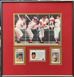 Stan Musial Signed photo and framed with 2 Graded Topps Cards.