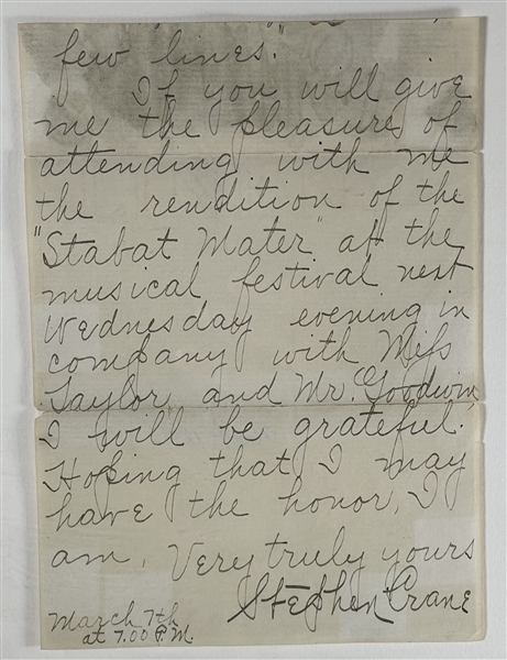 Very Rare Stephen Crane Letter