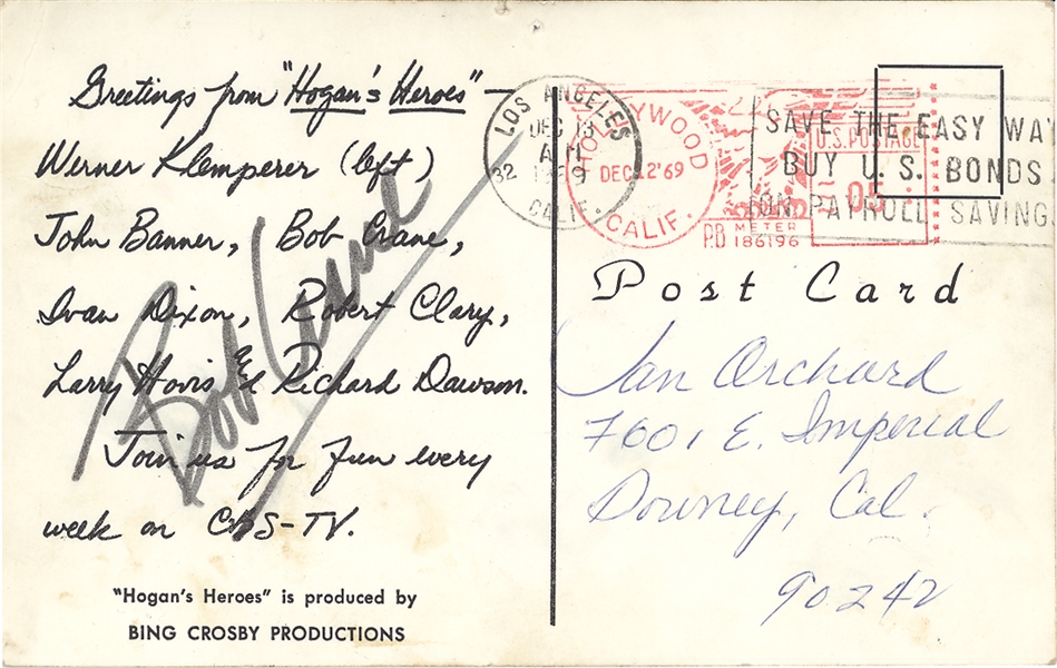 Bob Crane Signed Postcard