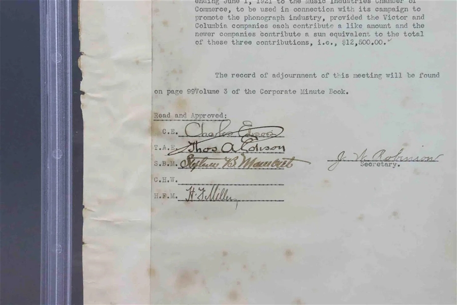 Thomas Edison Signed Meeting Minutes